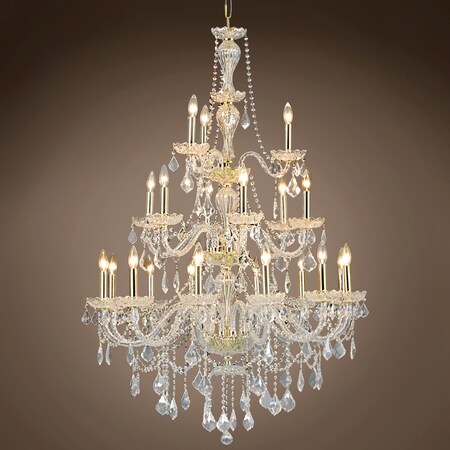 Victorian 21 Light 38" Gold Chandelier with Clear Swarovski Crystals & Led Bulbs